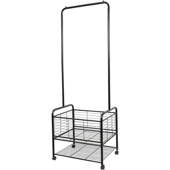 Metal Rolling Laundry Hamper Butler Cart Basket with Hanging Rack (Black) - Picture 1 of 6